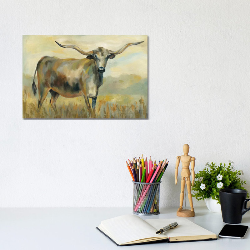 Longhorn Cow by Silvia Vassileva - Wrapped Canvas Gallery-Wrapped Canvas Giclée, 20.32 cm H x 30.48 cm W