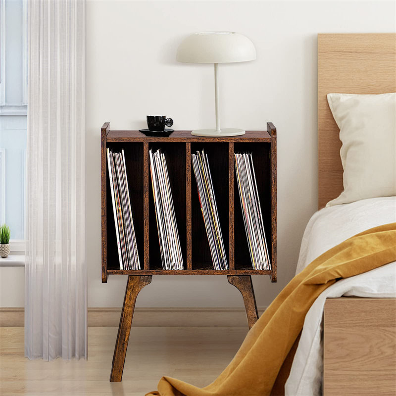 Wooden Record Stand With 4 Cabinets, Mid-Century Vinyl Record