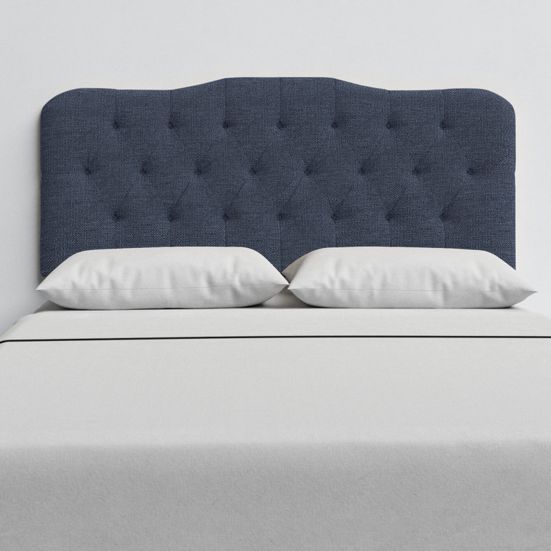 Tête de lit tapissier Rodan, Grand, Lin bleu marine classique
