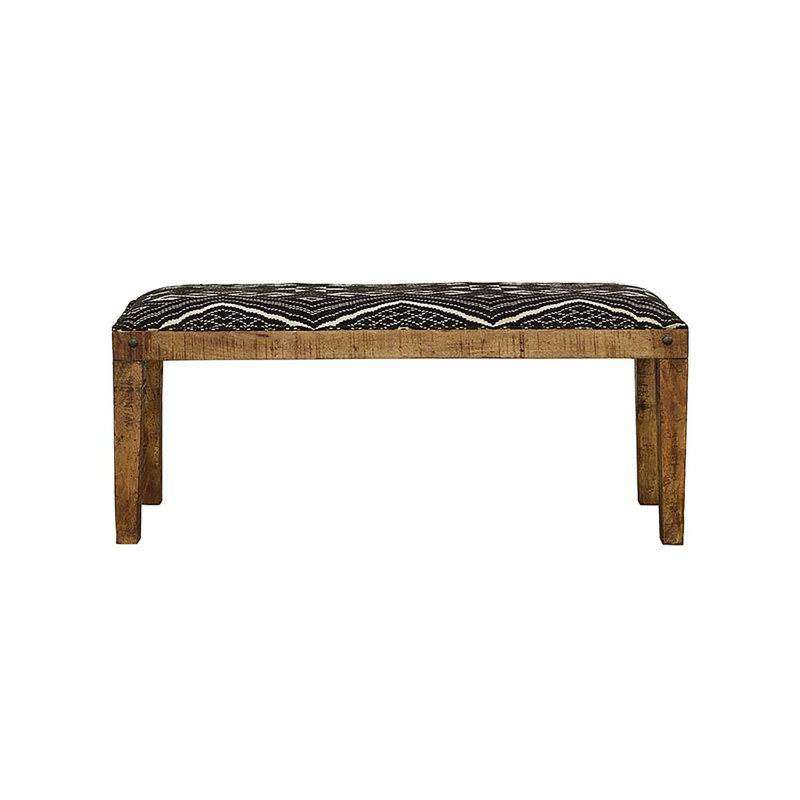 Banc rembourré en bois de manguier exotique, une solution de siège d'inspiration bohémienne pour votre maison.