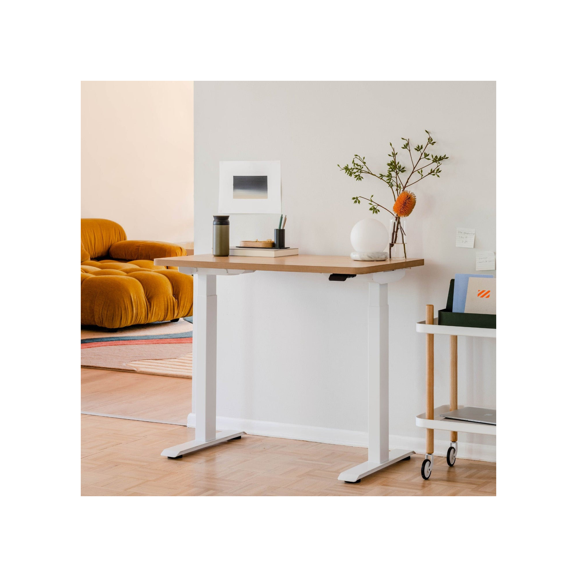 Duo Standing Desk, Woodgrain, 47.3" H x 58" W x 27" D, White