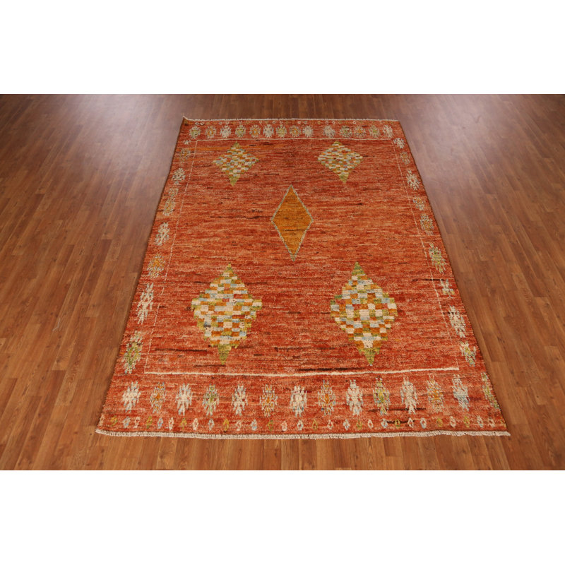 Tapis oriental marocain orange en laine 7 x 10