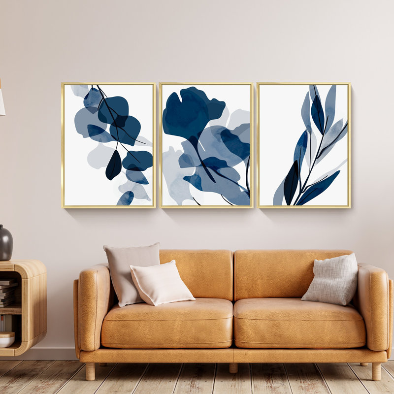 Style bohémien - ensemble de 3 impressions encadrées sur toile, H 16 po x l 36 po x P 1,5 po, Or