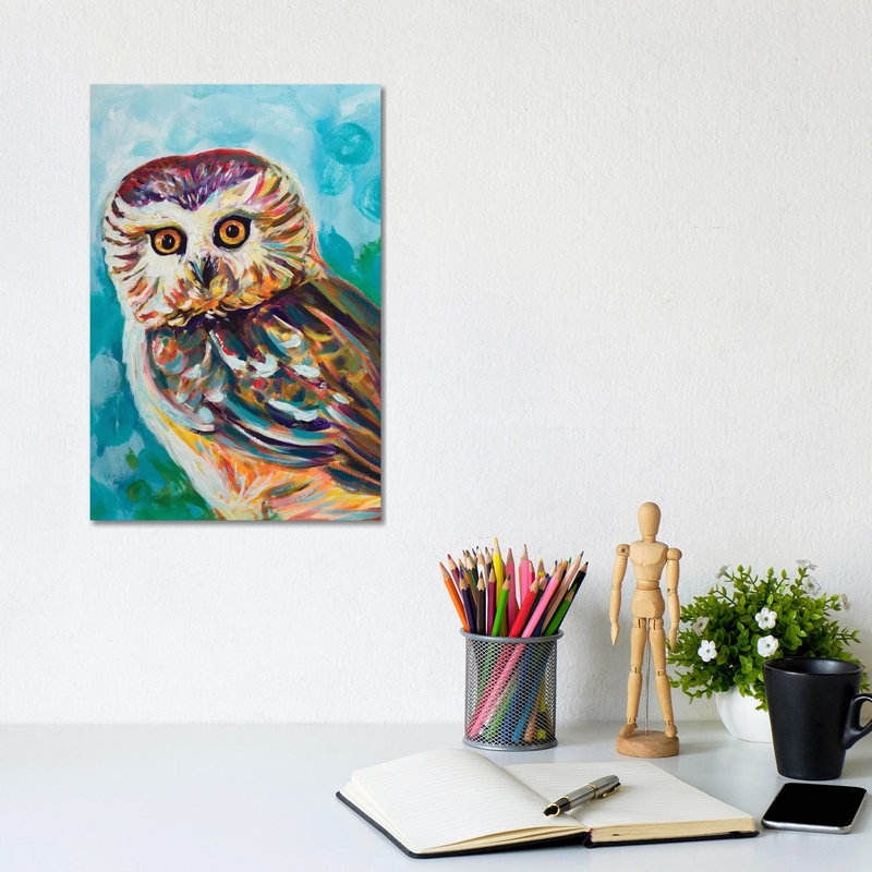 Colorful Owl by Andy Beauchamp - Wrapped Canvas Painting, 20.32 cm H x 30.48 cm W