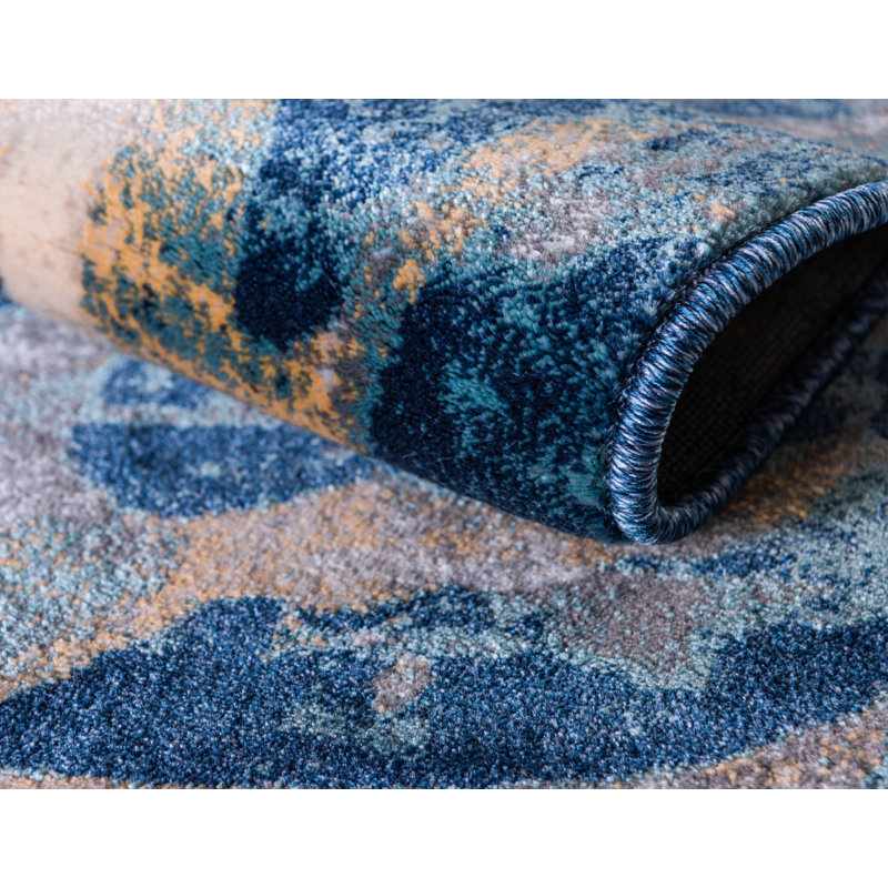 Tapis bleu marine à motif abstrait Brantlie, Rectangle 8 pi x 10 pi