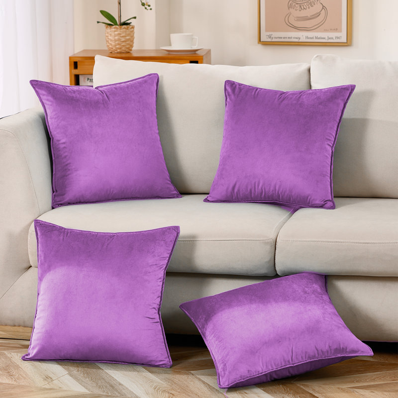 Set Of 4 Throw Velvet Cushion Covers, 22"H x 22"W, Violet