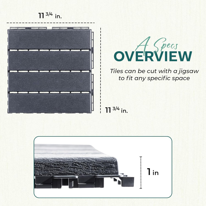 DECKING 12'' L x 12'' W Plastic Interlocking Deck Tile, Black