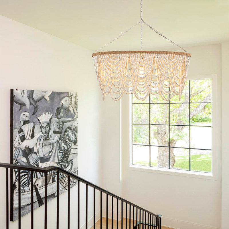 Lustre en bois gradué à 5 lumières à gradins