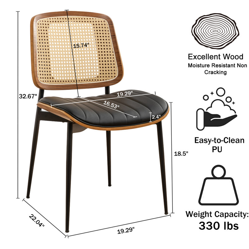 Shrihan Upholstered Rattan Dining Chairs, Black