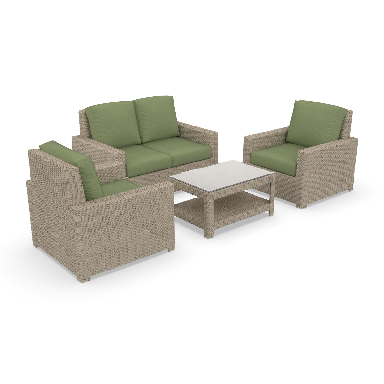 Outdoor Patio Loveseat Conversation Set With Sunbrella Cushions, Canvas Fern