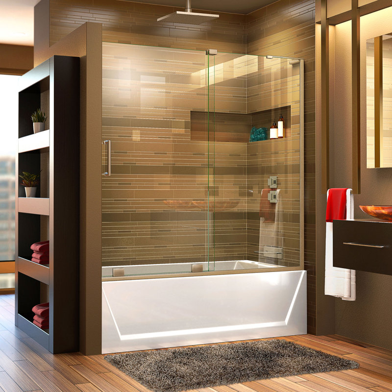 DreamLine Mirage-X 55 - 59 inch W x 58 inch H Frameless Sliding Tub Door, Nickel, Left Opening
