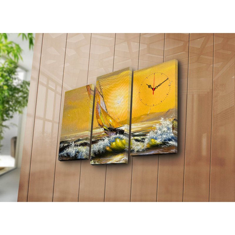 Ensemble de 3 horloges murales élégantes en toile, 66 x 17,7 pouces | 100% toile de suède, cadre 100% bois (épaisseur: 1,2 po) | Parfait pour le salon, la décoration de bureau, la montre élégante et le mélange artistique