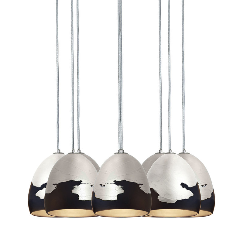 Ombre 8 - Light Dimmable Chandelier, 36" H x 18" W x 18" D, Black/Silver, Nickel Braided Cord