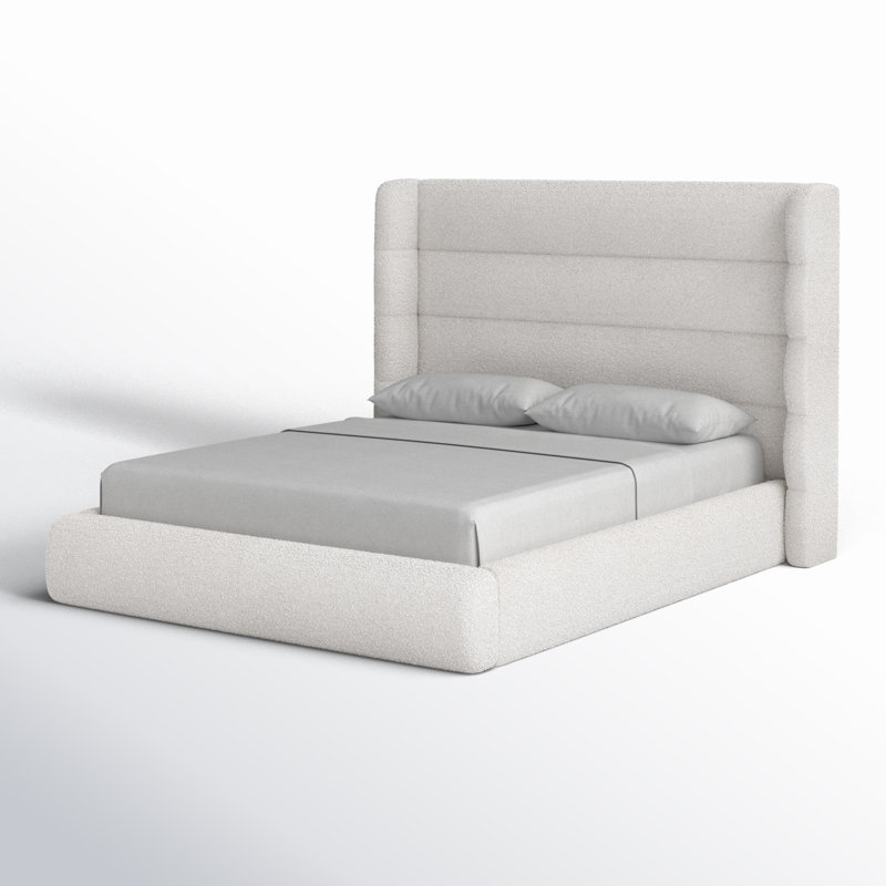 Upholstered Platform Bed, Full / Double, Ivory Boucle
