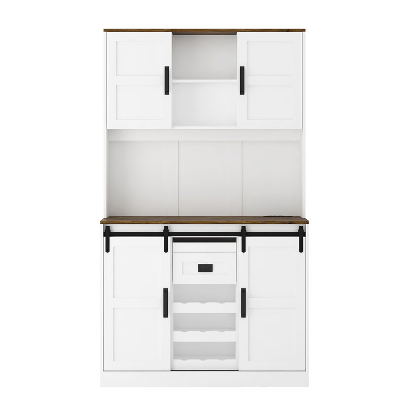 Armoire de bar Farmhouse avec porte de grange coulissante, grande table de buffet de bar Buffet