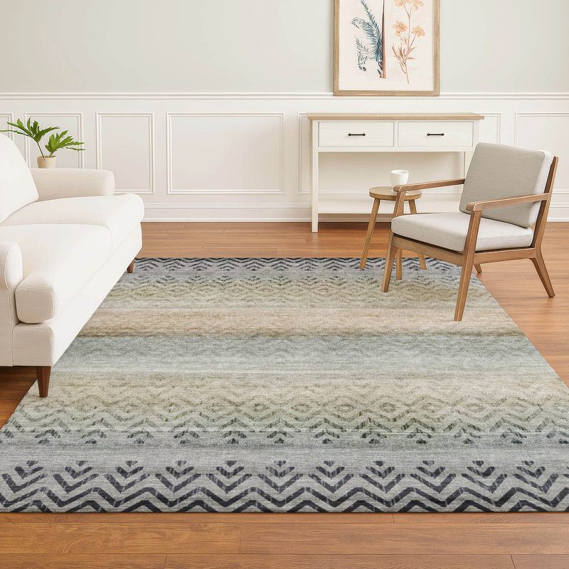 Tapis géométrique de qualité supérieure lavable à la machine Mayfield, Gris, 5 pi x 7 pi 6 po