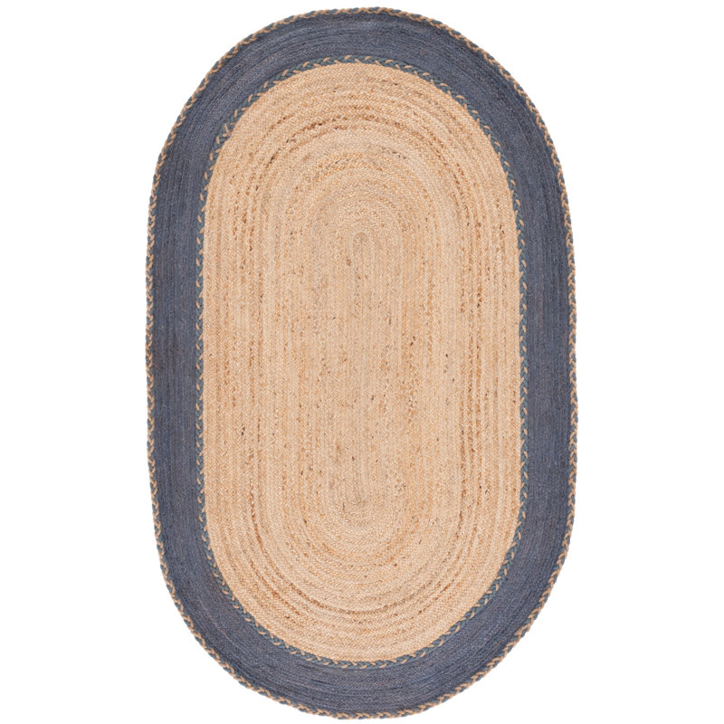 Tapis en jute / coton tissé à la main Treiber, Ovale 7 pi x 9 pi