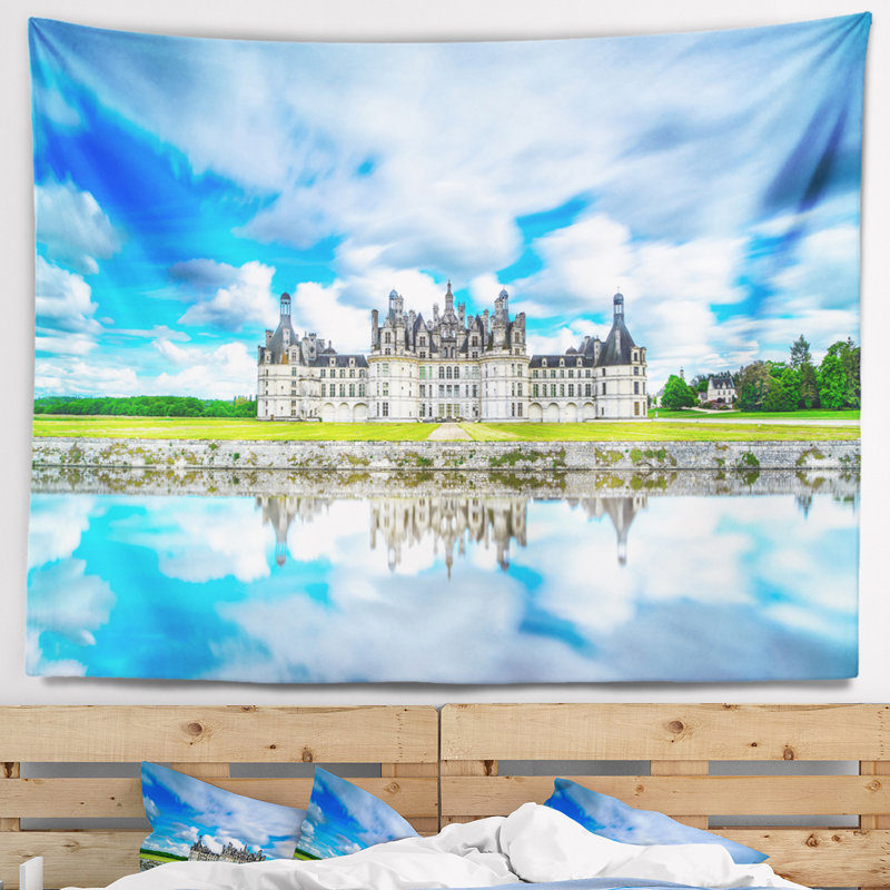 Paysage, château de Chambord, tapisserie bleue, H 50 po x l 60 po