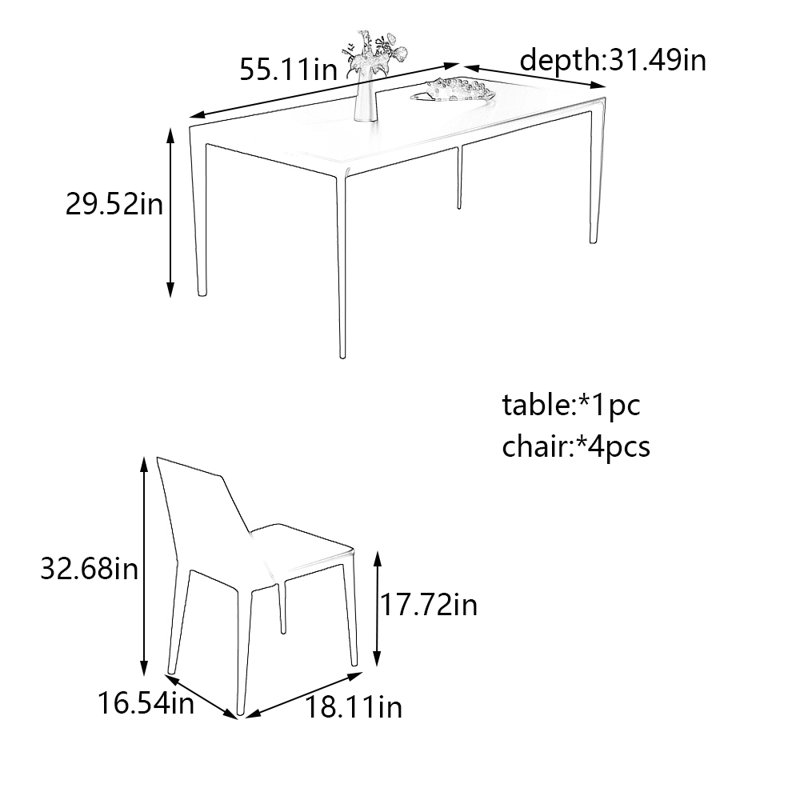 Ensemble de table de salle à manger et de chaises Pure Black Rock, H 29,52 po x L 55,11 po x l 31,49 po