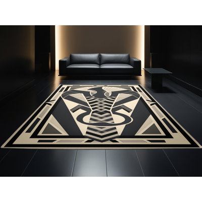Tapis gris lavable à la machine à motif géométrique Art Deco Ulster