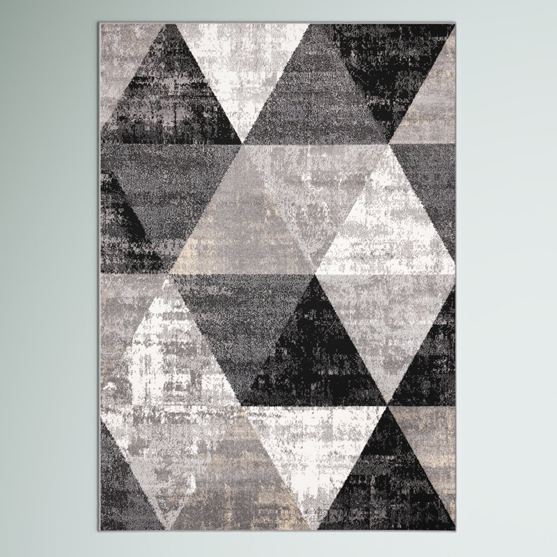 Raymo Geometric Cream/Brown/Black Indoor Area Rug, Rectangle 6'7'' x 9'10''