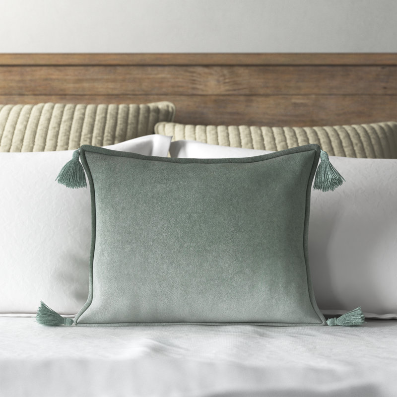 Norwin Tassels Cotton Throw Pillow, Down Fill, Sea Foam
