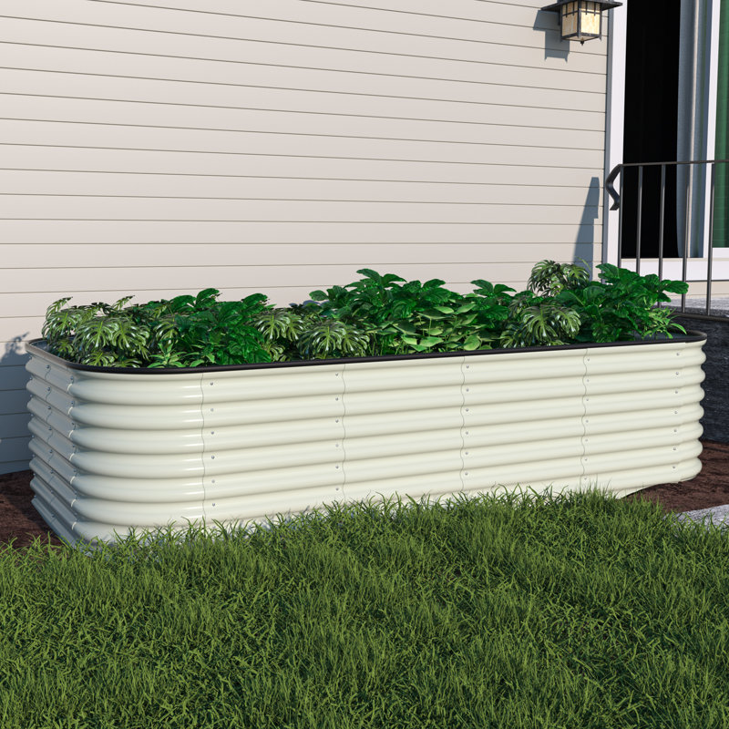 Lit de jardin surélevé modulaire en acier galvanisé 9 en 1 Heise, Blanc perle, H 24 po x l 96 po x P 48 po