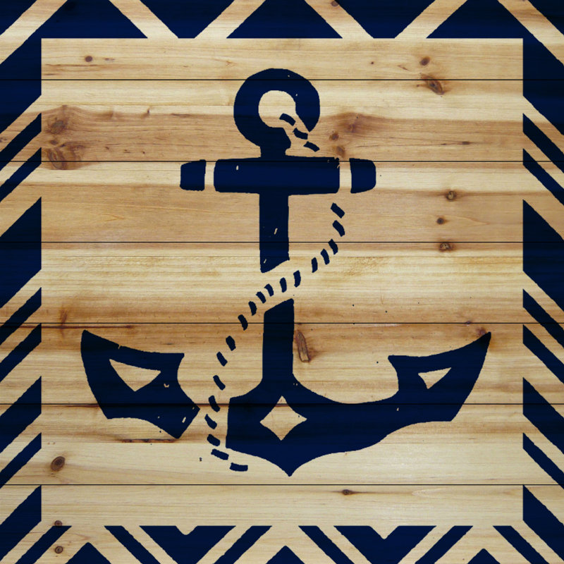 Reproduction d’art sur bois de pin naturel "anchor" par jen lee, H 32 po x l 32 po x P 1,5 po