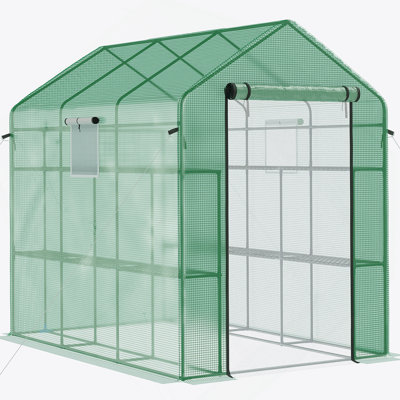 7' X 5' X 6' Greenhouse With Mesh Door And Windows, 18 Shelf Hot House With Trellis, Plant Labels, UV Protective