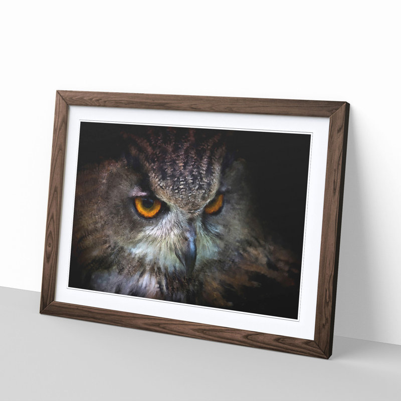 A Great Horned Owl - Picture Frame Painting Print, Walnut, 24cm H x 33cm W x 2cm D