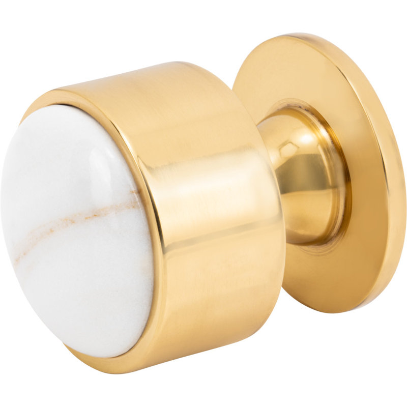 Firesky Diameter Knob, Polished Brass, Calacatta Gold, 1 1/8"
