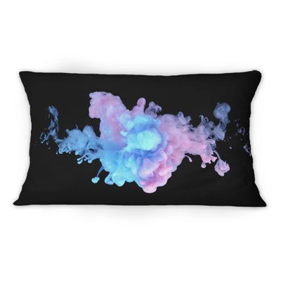 Mauve et bleu, nuages d'encre sur fond noir - Coussin décoratif imprimé moderne 1