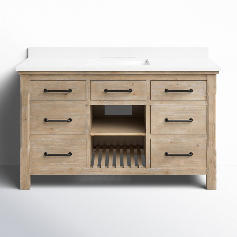 Lauren 55'' Weathered Fir Single Bathroom Vanity with White Stone Top