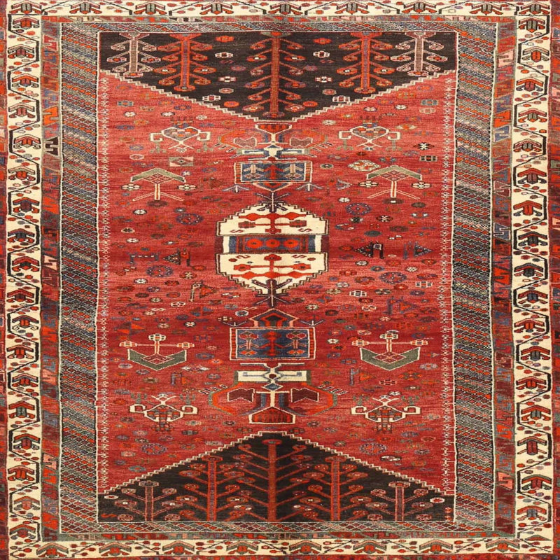 Tapis rouge / beige / brun, Rond 4 pi