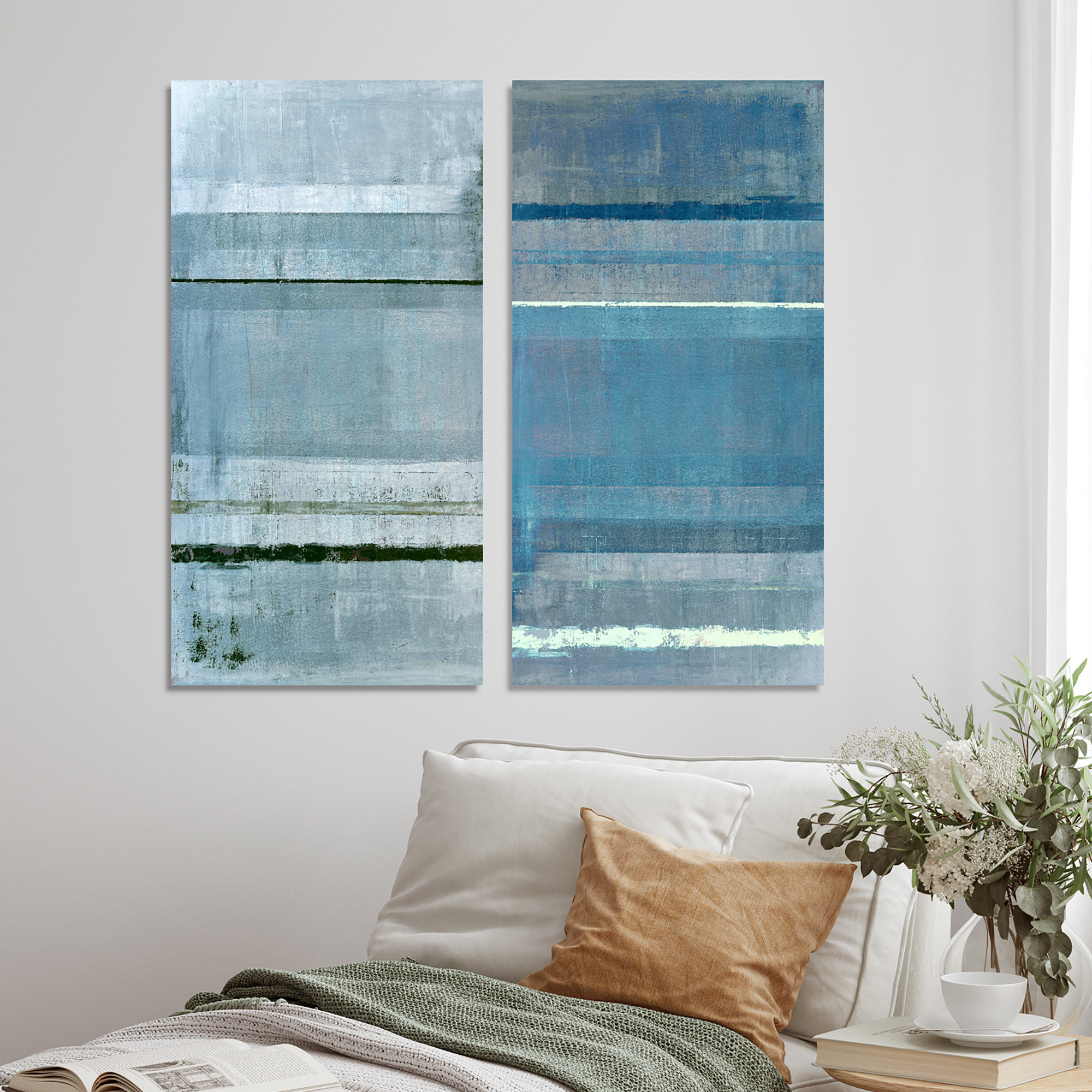 Ivy Bronx Gray and Blue Colorfields - 2 Piece Painting Set on Canvas ...