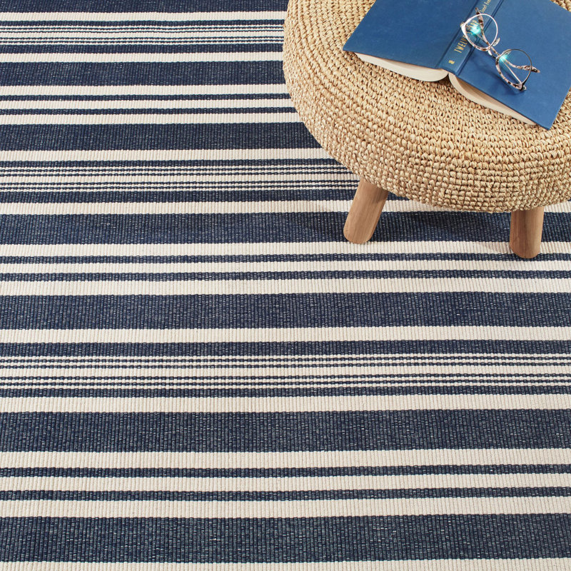 Irving Stripe Ivory Handwoven Cotton Rug, Rectangle 7'6" x 9'6"
