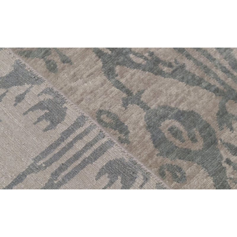 Hand-Knotted High-Quality Green and Beige Area Rug