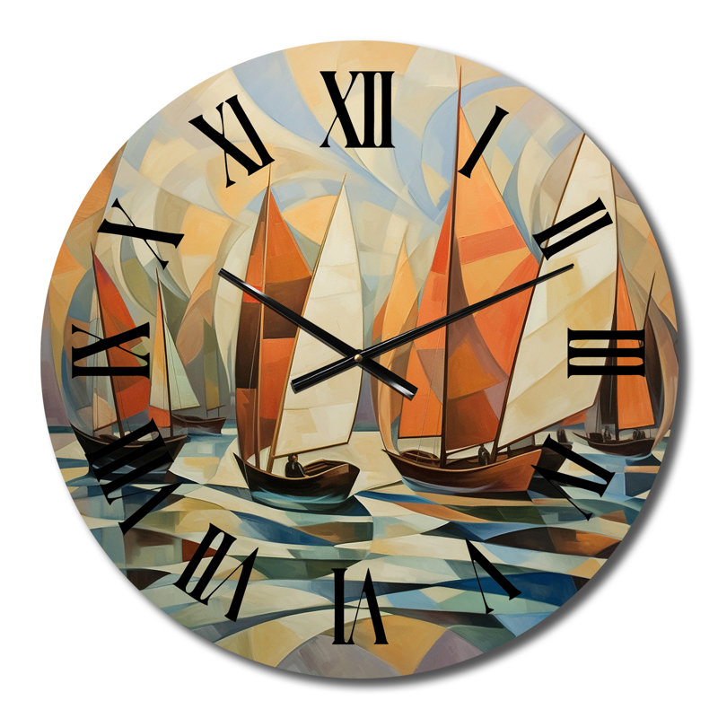 Horloge murale abstraite voiliers au coucher du soleil Minimalisme III, Petit