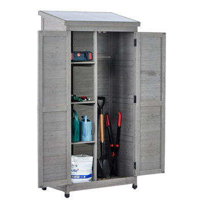 Large Outdoor Vertical Storage Cabinet With Metal Top And 3 Removable Shelves. Ideal For Storing Various Tools In Garden, Patio & Lawn. 33"L X 18.5"W by Wovilo
