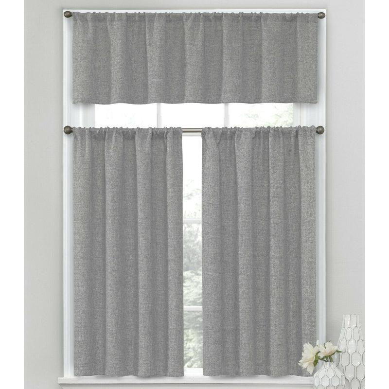 Andressa Complete Textured Café 56" Kitchen Curtain, Gray