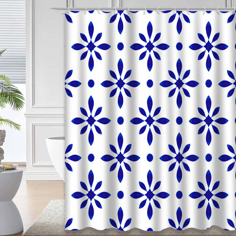 Rideau de douche abstrait abstrait à motif floral indigo avec 12 crochets, L 72 po x l 84 po