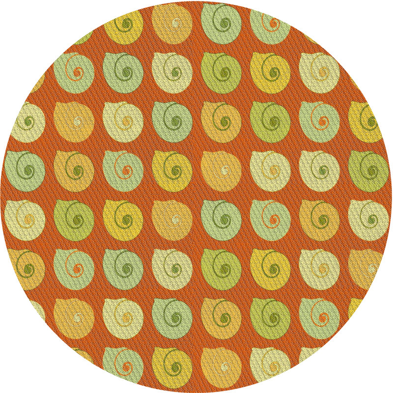 Tapis rouge/vert à motifs, Rond 5 pi