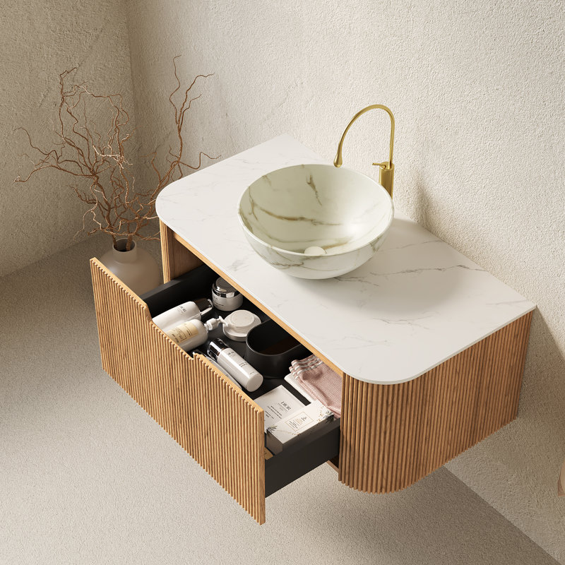Meuble-lavabo flottant 36 po avec lavabo 36 po | 35,83 x 18,9 x 20,11 | Céramique | 1 pièce | Meuble-lavabo | Blanc Carrara | Conception murale flottante