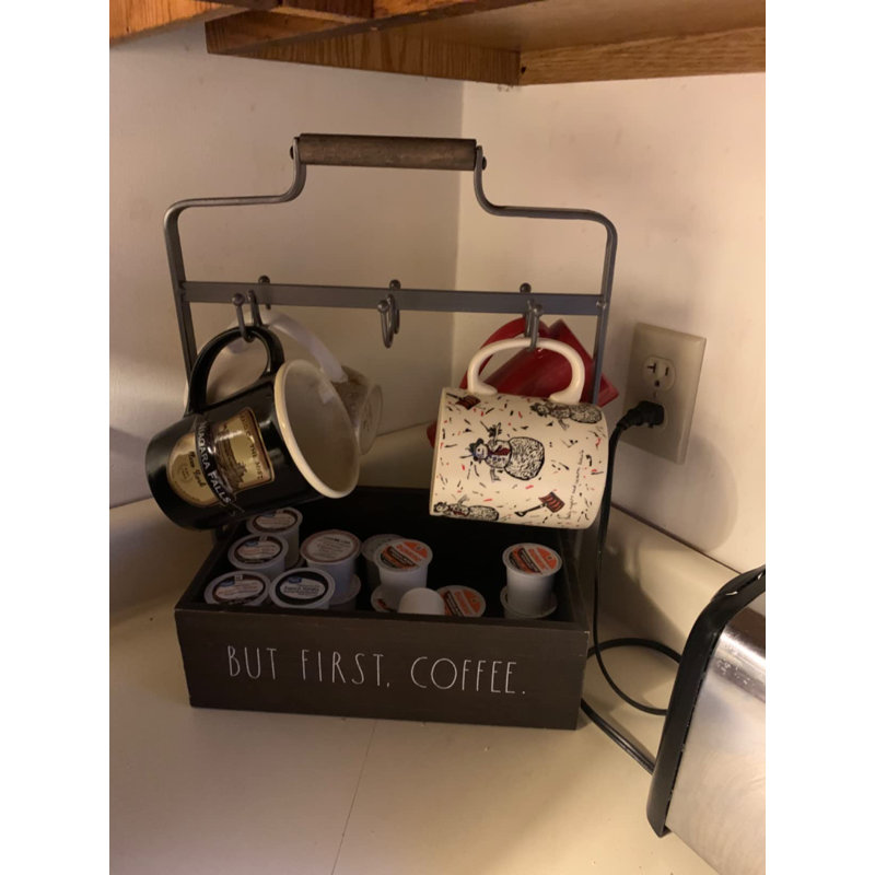 Support à 6 tasses à café avec porte-vaisselle rectangulaire de style rustique - rangement ou présentoir - organisateur de porte-gobelet pour comptoir de cuisine ou de café