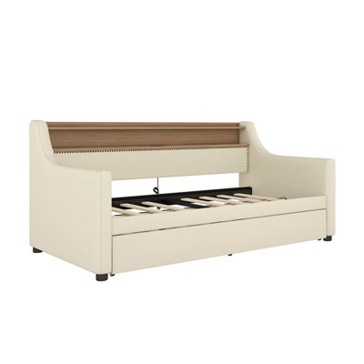 Twin Size Daybed With Trundle, Upholstered Daybed With Charging Station And LED Lights, by Everly Quinn