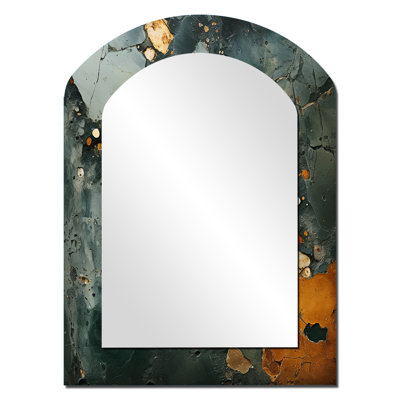 Golden and green Terrazzo Marble Elegance IV - Marble Irregular Shape Unique Wall Mirror, Modern Asymmetrical Mirror, Printed Metal Art