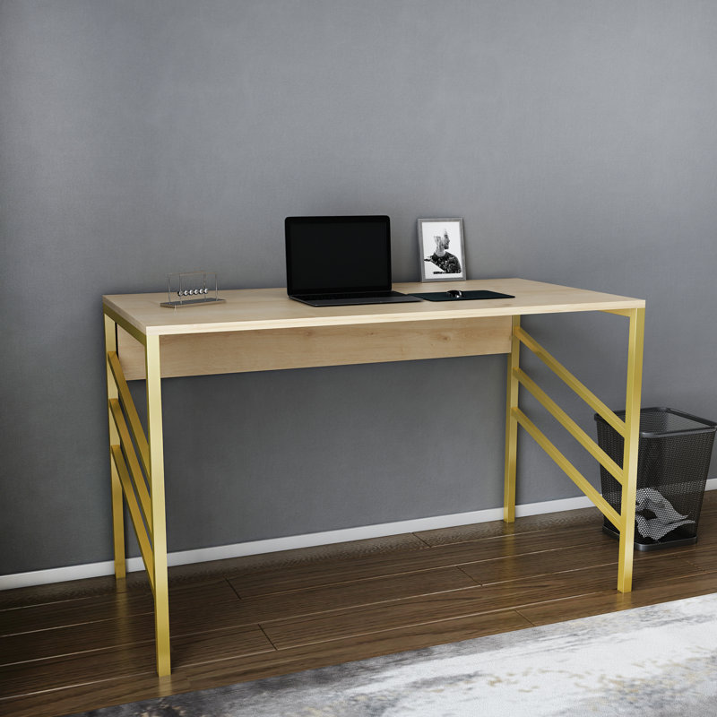 Metal Base Writing Desk, Brown/Gold