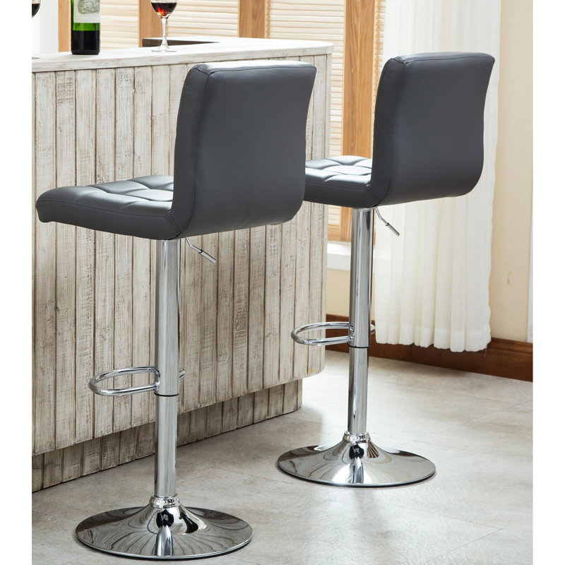 Tabouret de bar gris en similicuir hydraulique pivotant à 360 degrés et réglable en hauteur, 2 tabourets pivotants - Revêtement, base, rotation, confort