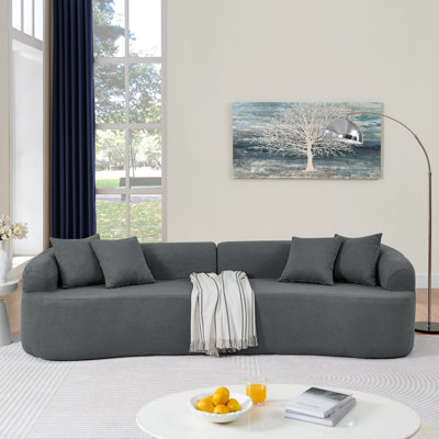 Curved Modular Sectional Sofa In Lamb's Wool Fabric, Modern Minimalist Style, Compressed (No Assembly Required), Comfy For Living Room & Bedroom