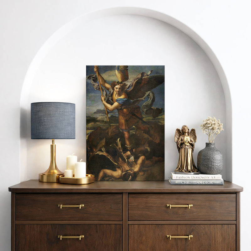 «Archangel Michael Defeating Satan», art baroque angélique, reproduction d'art sur toile encadrée, Toile tendue